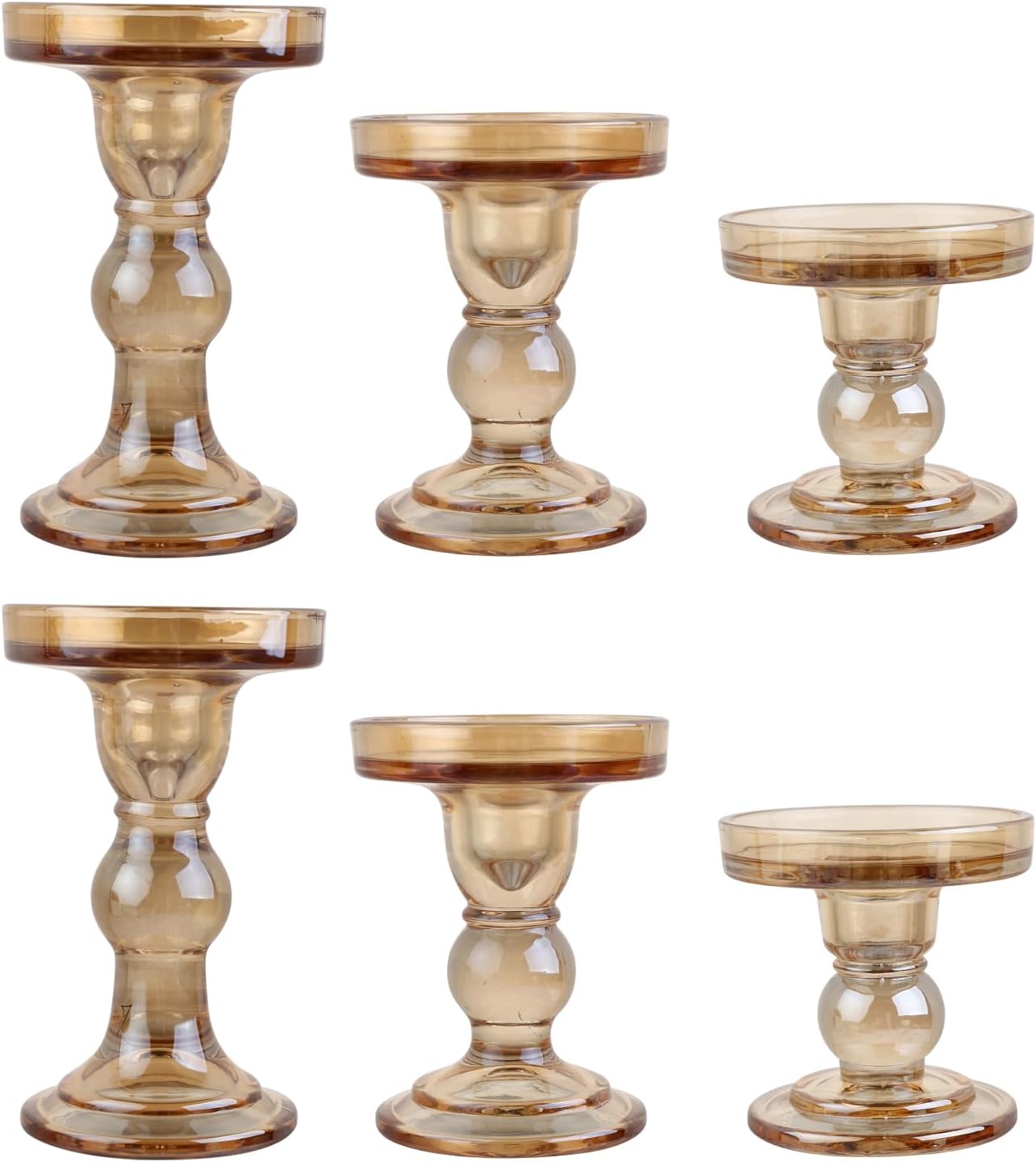 6-Piece Set of Glass Candlestick, Crystal Candlestick Holder Holder and Conical Candle, Christmas Candle Holder Decoration, Family Living Room Wedding Candle Holder (Clear 2sets)