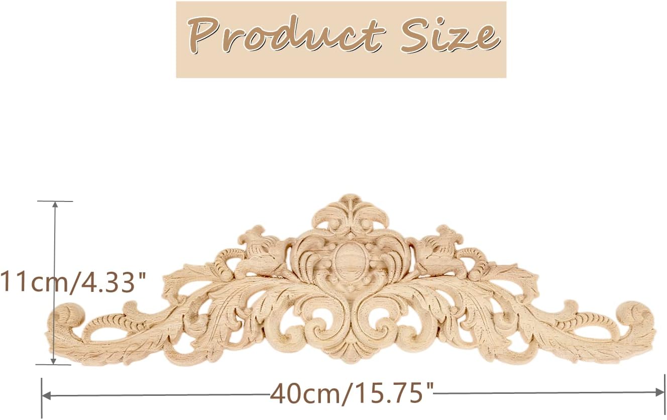 MUXSAM Long Wood Carved Appliques Onlays, 1-Pack Unpainted Decorative Corner Carving Decals Set for Wall Door Cabinet Mirror Closet Wardrobe Dresser Mantel Staircase DIY Project, 30x8cm/11.81"x3.15"