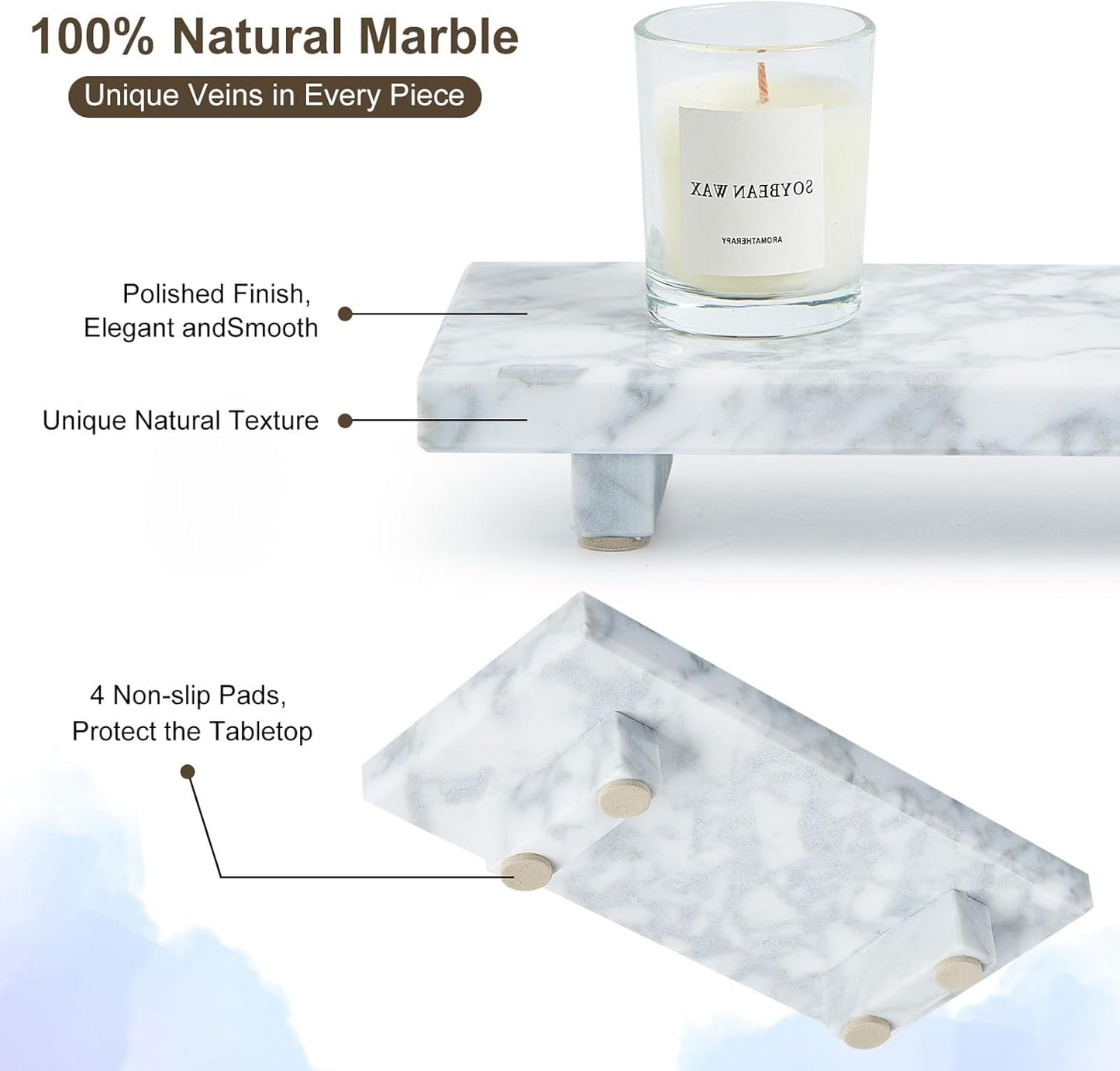 Natural Marble Tray Pedestal Stand – Soap & Jewelry Riser for Bathroom Counter, Kitchen Sink, Vanity Organizer, Decorative Stone Catchall for Perfume, Candles