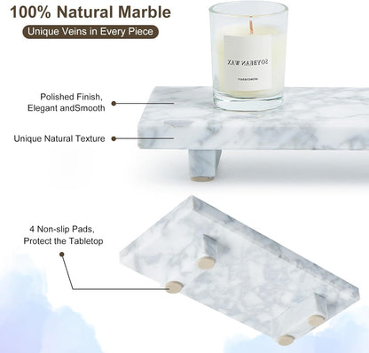Natural Marble Tray Pedestal Stand – Soap & Jewelry Riser for Bathroom Counter, Kitchen Sink, Vanity Organizer, Decorative Stone Catchall for Perfume, Candles