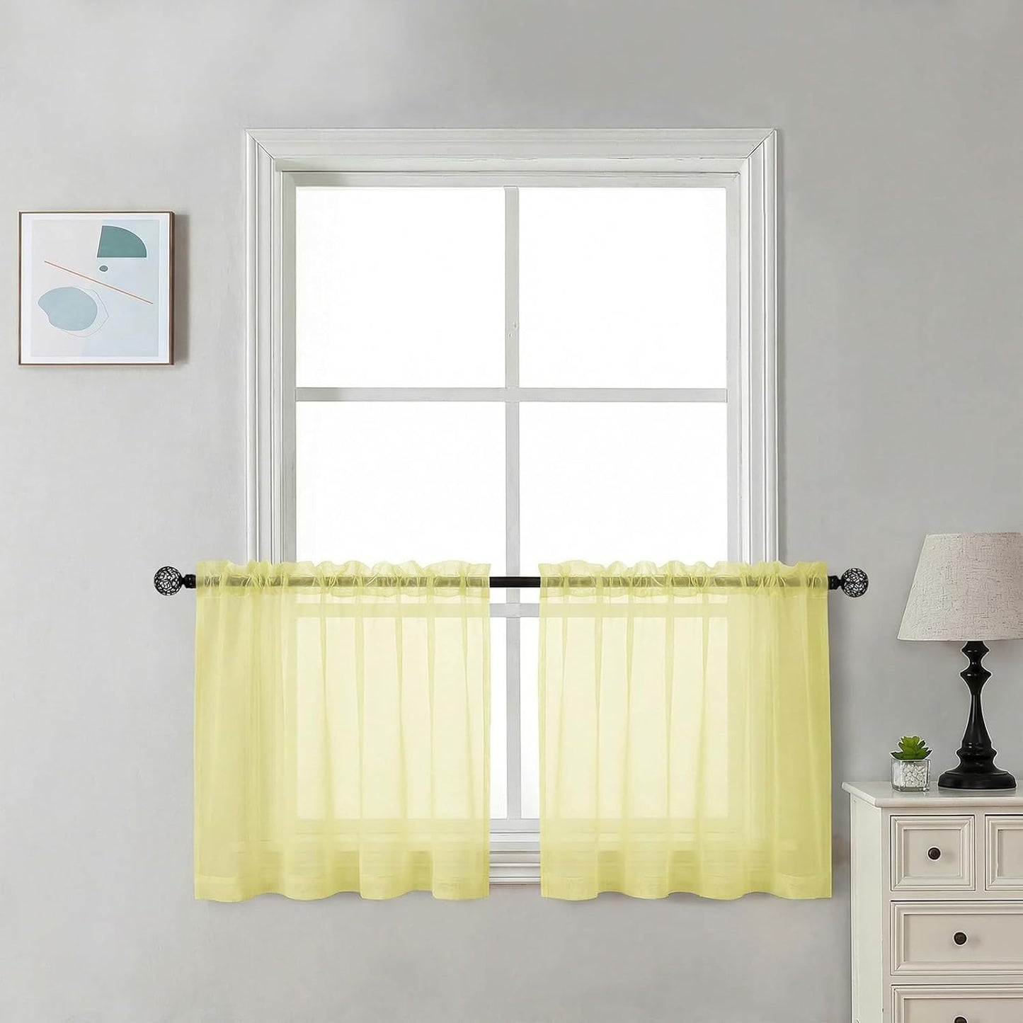 Chyhomenyc Sheer White Valances for Windows 2 Pack, Small Window Curtains for Living Room Bathroom Cafe Laundry Basement, Modern Top Dual Rod Pocket Voile Curtain, 42W x 14L inches, White - Colors A