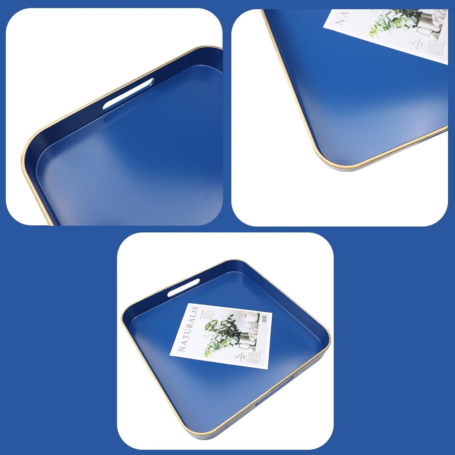 Green Decorative Tray with Handles, Versatile Serving Tray for Coffee Table, Ottoman, Ideal for Serving, Displaying, Organizing, 15.7"*10.2"*1.57"