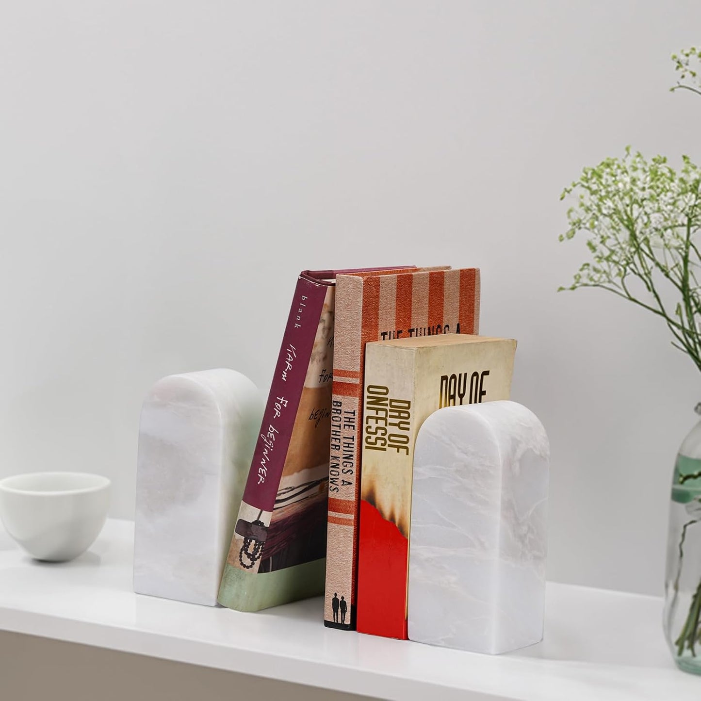 Koville African Natural Marble Bookends for Shelves, Non-Slip Book Ends, 13LBS Ultra Heavy Duty Marble Book Holder Organizer, Apartment Decor for Movies/CD/Video Games(Namib Fantasy)