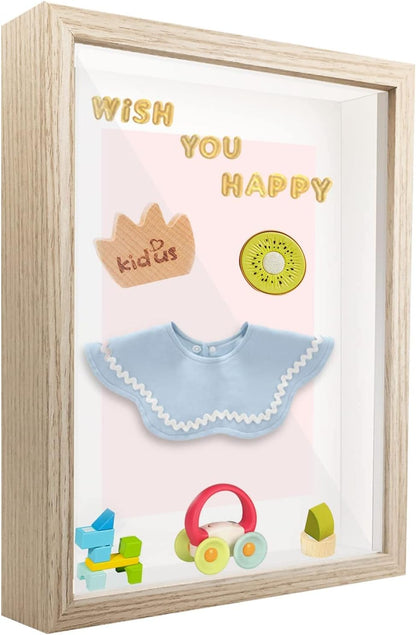 8x8 Shadow Box Frame Display Case with Letter Stickers, 3D Picture Frame, Display Case Box for Memorabilia, Baby Items, Wedding Memories, Crafts, Tickets and Photos (White, 8x8)