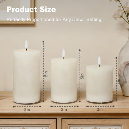Rechargeable Flameless Glass Pillar Candles–Gifts for Women,–Set of 3, Realistic Flickering LED Light,Remote & Timer, Ideal for Living Room, Bedroom & Festival Wedding Home Party Decor