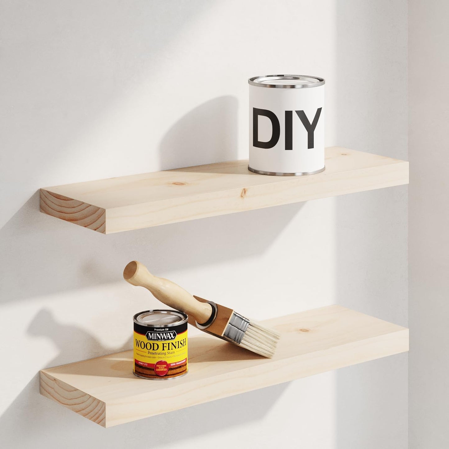 Homeforia 24 inch Natural Floating Shelf, High End Solid Real Wood 24inch Small Floating Shelves for Wall Mounted, Natural Wooden Floating Shelves, Heavy Duty Bracket, 24 X 6.5 X 1.75 in, Set of 2