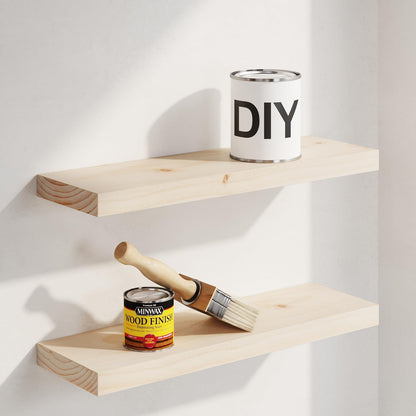 Homeforia 24 inch Natural Floating Shelf, High End Solid Real Wood 24inch Small Floating Shelves for Wall Mounted, Natural Wooden Floating Shelves, Heavy Duty Bracket, 24 X 6.5 X 1.75 in, Set of 2