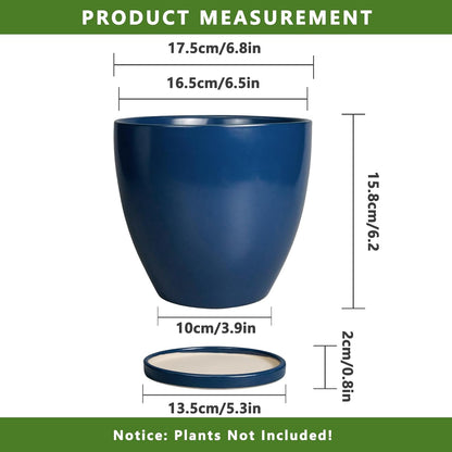 10 Inch Ceramic Planter Pot Round Plant Pot for Indoor Plants Outdoor Large Flower Pot with Drainage Hole and Saucer Blue