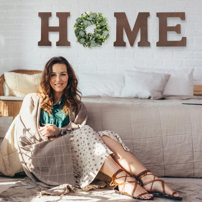 Pinkpum Wood Home Sign with Artificial Eucalyptus Wreath for O, Hanging Farmhouse Wall House Decor Wood Letters for Wall Art Rustic Home Decor, Wall Decor for Living Room Kitchen Entryway (Black)