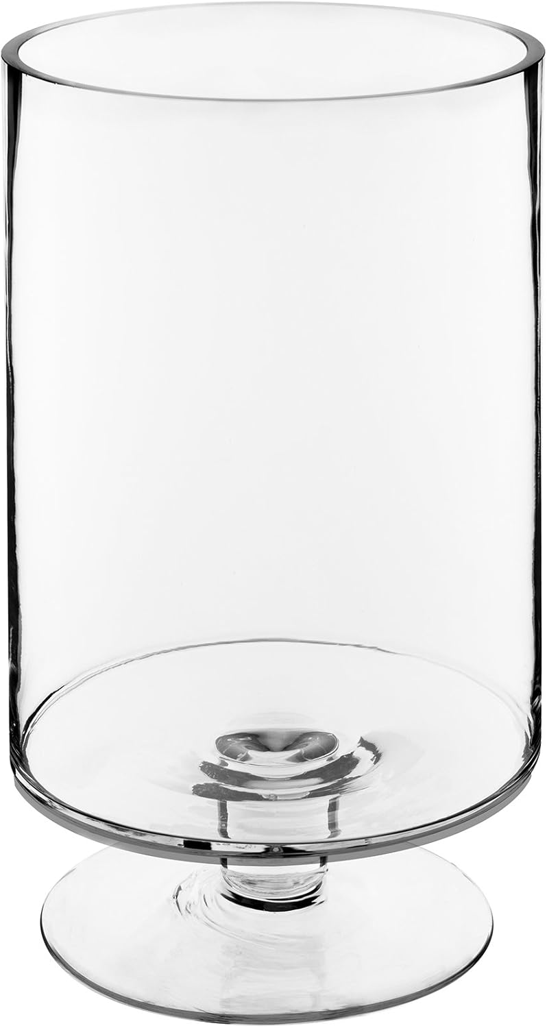 CYS EXCEL Glass Hurricane Pillar Candle Holder (H:6" W:3.75") | Multiple Size Choices Short Stem Candle Centerpieces | Stemmed Glass Cylinder Candle Vase