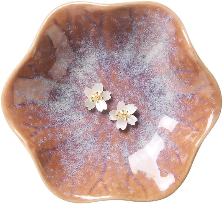 JAMEND CLXP Lotus Leaf Shape Decorative Ring Tray, Small Key Bowl, Ceramic Trinket Tray Jewelry Dish Organizing Necklace Earrings, Home Decoration for Mom Best Friend Sister, Pink.