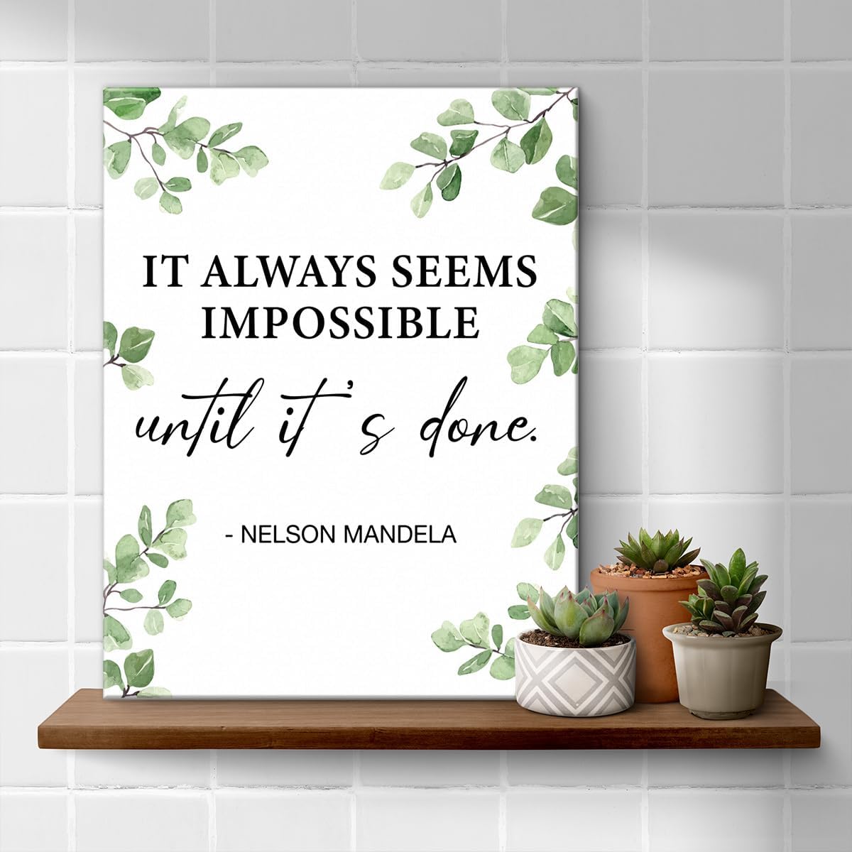 Inspirational Farmhouse Canvas Print Wall Art Decor One Small Positive Thought in the Morning Can Change Your Whole Day Sign Painting Plaque Rustic Home Decoration (8 X 8 Inches, Framed)