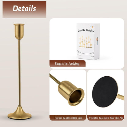 Gold Hurricane Candle Holders Set of 6, Tall Metal Windproof Glass Taper Candle Holder for Candlestick, Candle Sticks Decor, Table Centerpieces for Wedding, Candlelit Dinner Party Fireplace Decoration