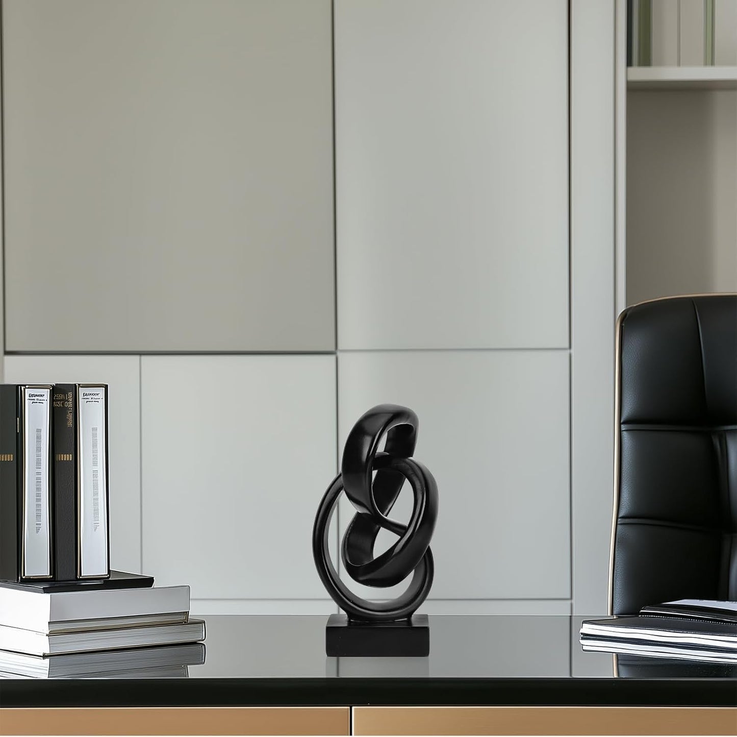 DOVDOV Abstract Black Knot Sculpture, Geometric Decor, Black Decorative Piece for Living Room Coffee Table or Bookshelf Top, Office Coffee Table or Entryway Console Decor.