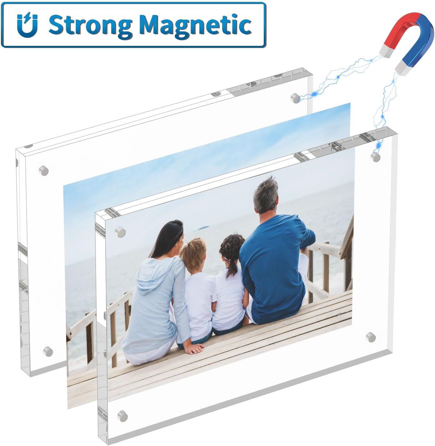 AITEE 4x6 Acrylic Picture Frames 3 Pack, 20% Thicker Block, Clear Picture Frames Freestanding Double Sided Magnetic Acrylic Lucite Frameless Transparent Square Frame Gift for Desktop Display