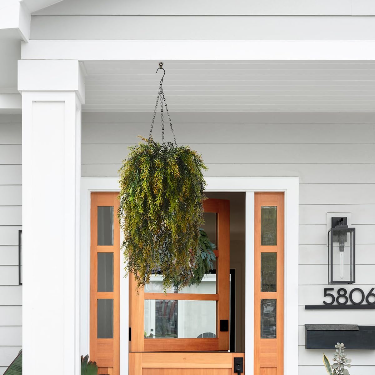 ZFProcess Artificial Faux Hanging Plants Basket for Spring Summer Outdoor Decoration, Fake Eucalyptus Plant UV Resistant Look Real for Outside Porch Home Patio Balcony Yard(Eucalyptus)