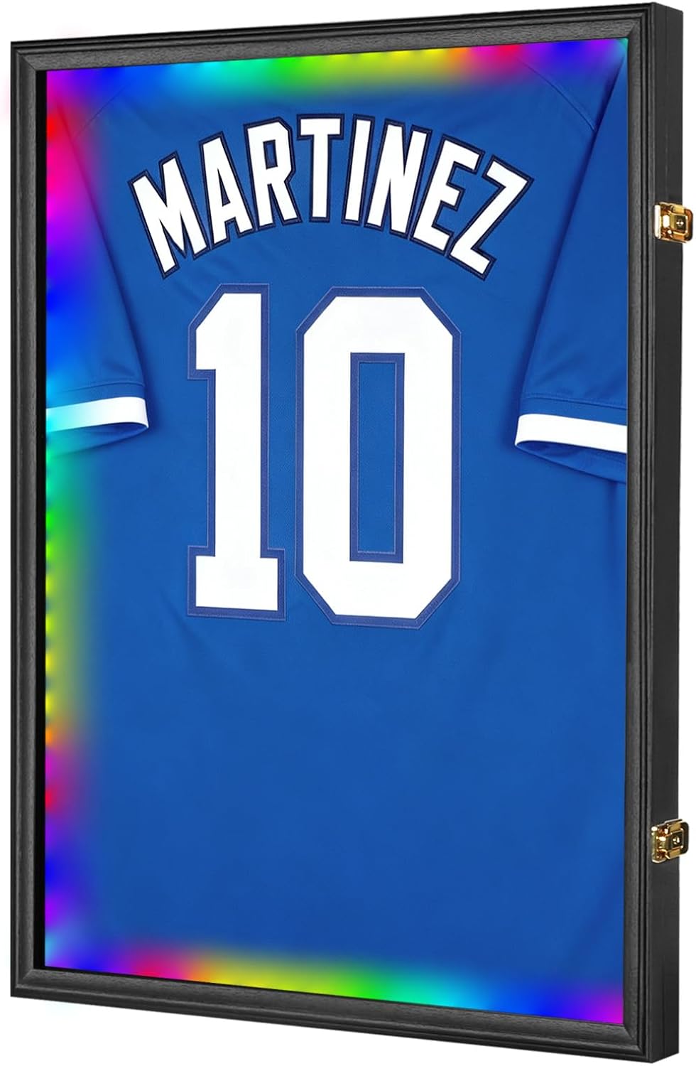 Large Lockable Jersey Frame Display Case Wall Mount, T-Shirt Shadow Box with Clear UV-Protective Acrylic, Hangers Linen Backing for Football, Basketball, Baseball