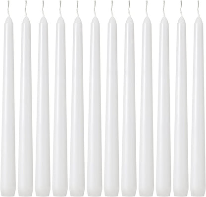 Kedtui Taper Candles 10 inch (H) Dripless, Set of 24 White Unscented and Smokeless Taper Candles Long Burning, Paraffin Wax with Cotton Wicks for Burning 8 Hours Time