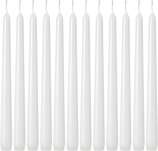 Kedtui Taper Candles 10 inch (H) Dripless, Set of 24 White Unscented and Smokeless Taper Candles Long Burning, Paraffin Wax with Cotton Wicks for Burning 8 Hours Time