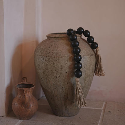 Extra Large Wood Bead Garland with 1.6" Diameter Wood Beads, Wooden Beads Garland with Tassels, Decorative Beads, Farmhouse Beads Home Decor (Nature Beige, 41 Inches)