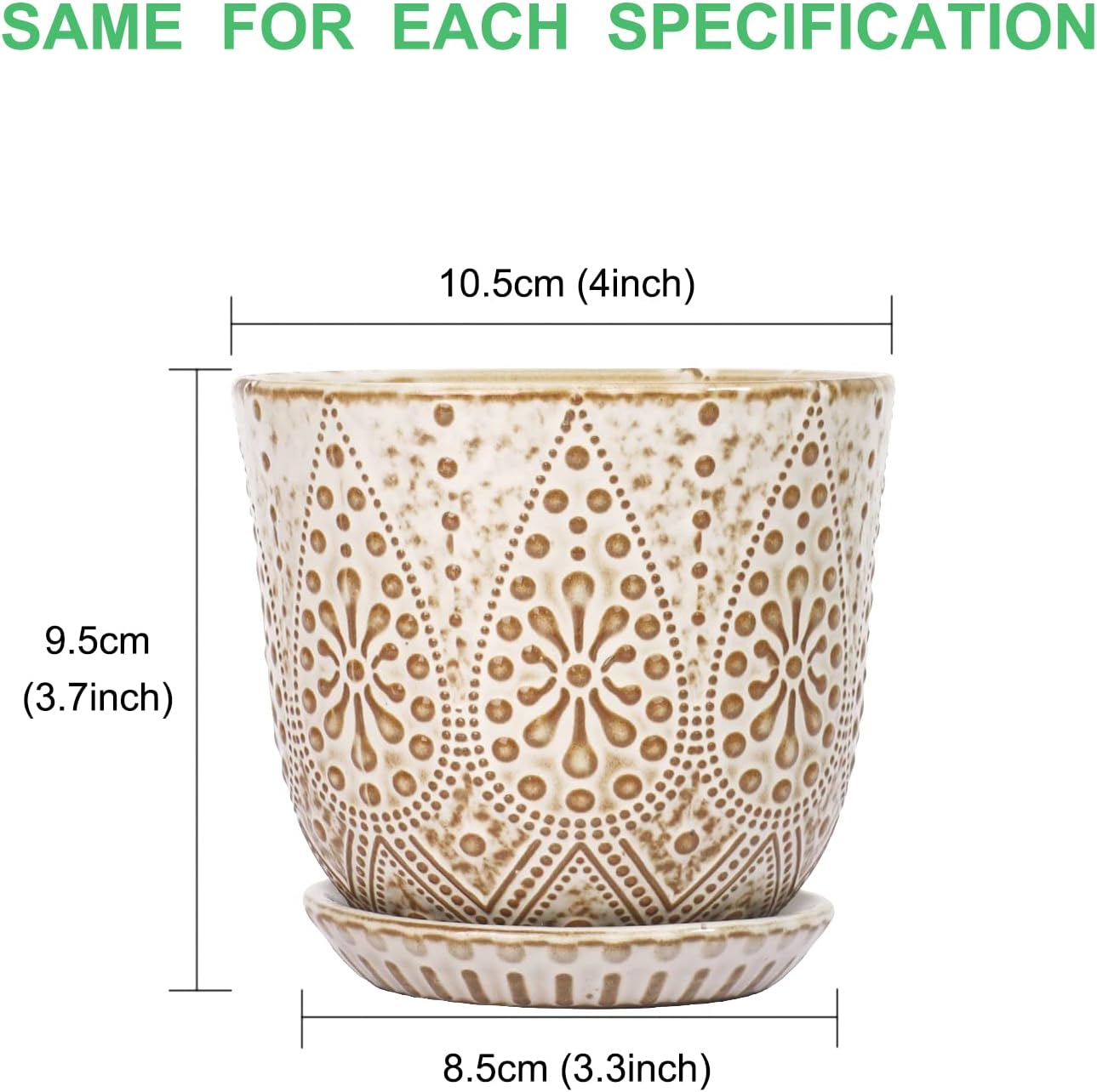 Gepege 6 Inch Beaded Ceramic Planter Set of 2 with Drainage Hole and Saucer for Plants, Indoor-Outdoor Large Round Succulent Orchid Flower Pot (Smoked Gray, Inner-pots not Larger Than 5 Inch)
