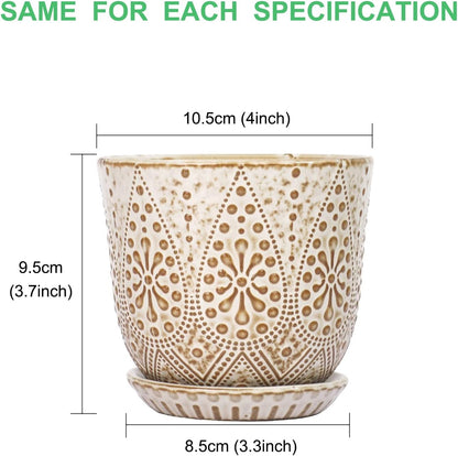 Gepege 6 Inch Beaded Ceramic Planter Set of 2 with Drainage Hole and Saucer for Plants, Indoor-Outdoor Large Round Succulent Orchid Flower Pot (Smoked Gray, Inner-pots not Larger Than 5 Inch)
