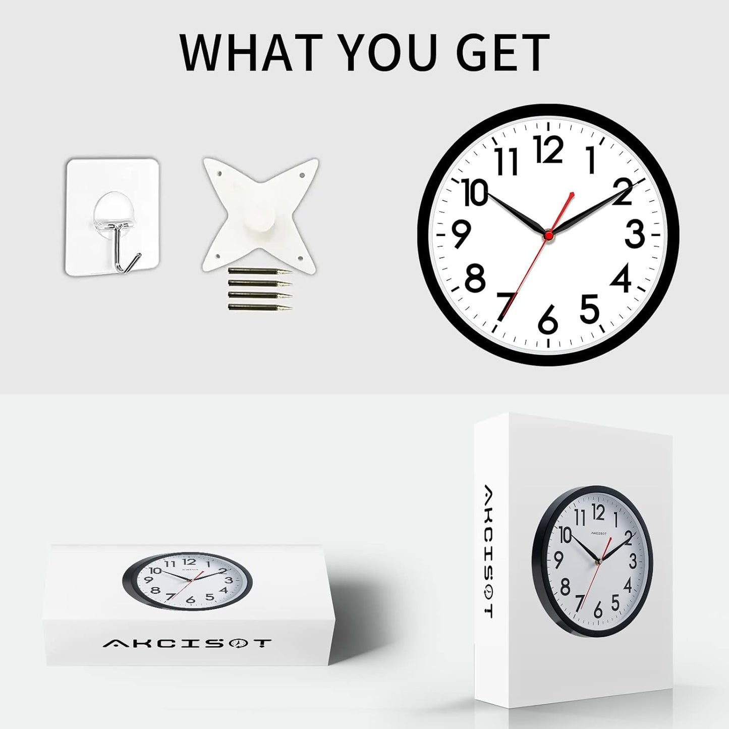 AKCISOT Wall Clock, Modern Small Wall Clocks Battery Operated 8 Inch, Silent Non-Ticking Analog Classic for Office, Home, Bathroom, Kitchen, Bedroom, School(Black)
