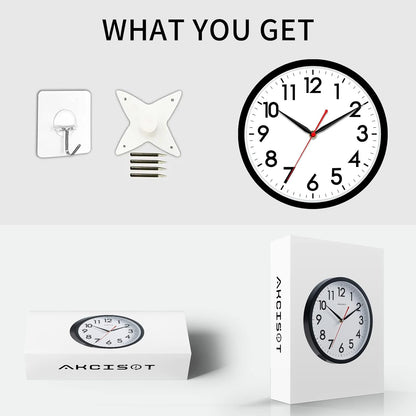 AKCISOT Wall Clock, Modern Small Wall Clocks Battery Operated 8 Inch, Silent Non-Ticking Analog Classic for Office, Home, Bathroom, Kitchen, Bedroom, School(Black)