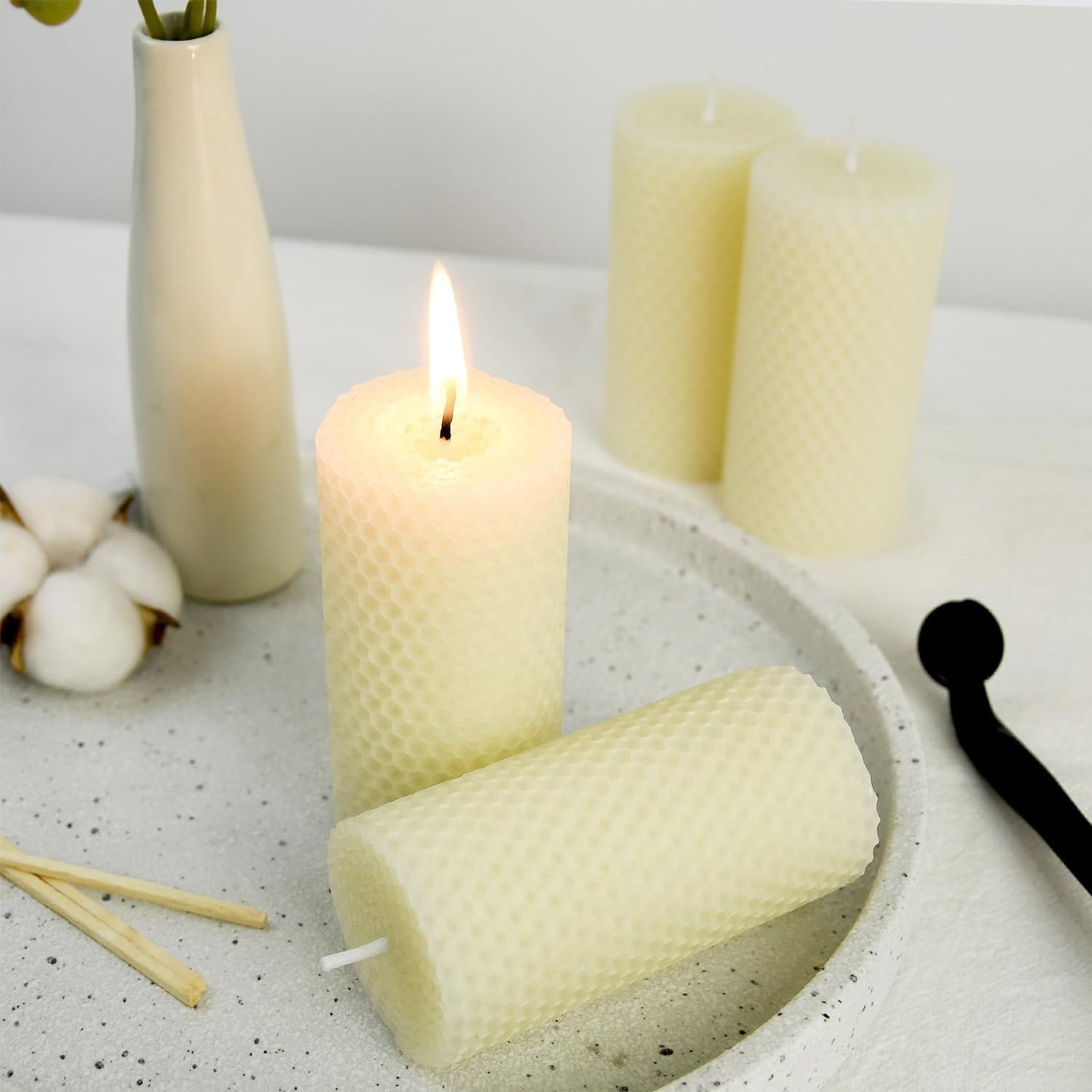 White Roll 2packs Bee swaxs Pillar Candles,Honeycamb Pillar Candle Set of 2 - Dripless and Smokeless,Approx 30 Hours Hurn for Home Decor,Party Wedding, Dinner