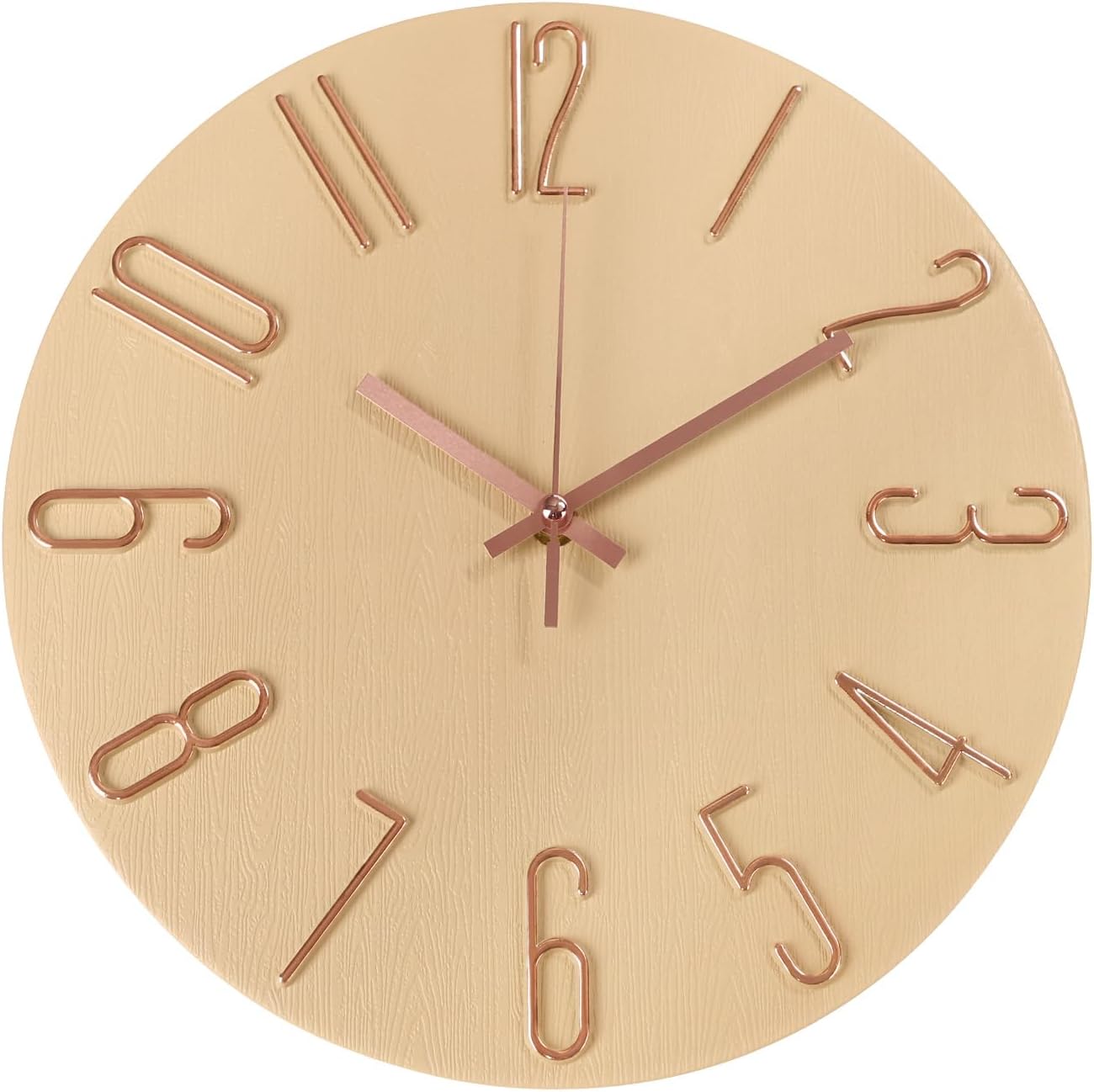 Wall Clock 12 Inch Silent Non-Ticking Imitation Wood Indoor Clock Round White Decor Clock Modern 3D Figures Quartz Wall Clocks for Home, Hotel, Office, School, Bedroom, Living Room, Kitchen
