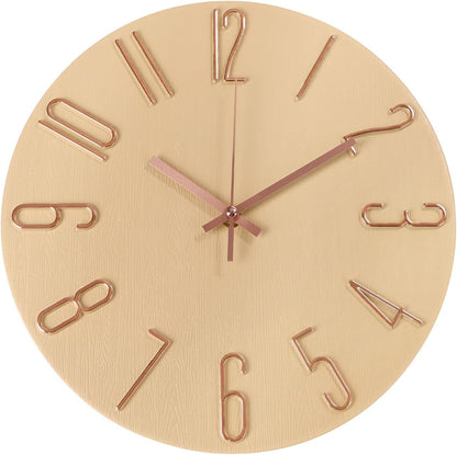 Wall Clock 12 Inch Silent Non-Ticking Imitation Wood Indoor Clock Round White Decor Clock Modern 3D Figures Quartz Wall Clocks for Home, Hotel, Office, School, Bedroom, Living Room, Kitchen
