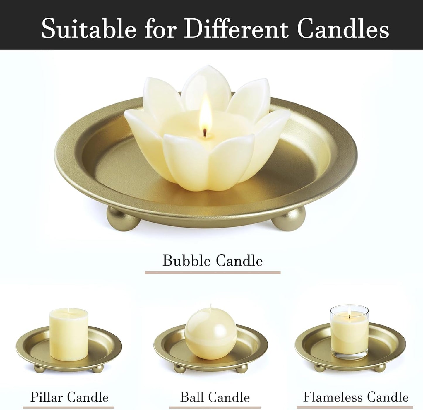 Black Candle Candlestick Holder Decor, 4.13 Inch Round Candles Tray Holders Set of 2, Iron Plate Candle Stand for Pillar Ball Candles, Metal Porta Velas for Home Decor Table Centerpiece