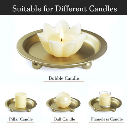 Black Candle Candlestick Holder Decor, 4.13 Inch Round Candles Tray Holders Set of 2, Iron Plate Candle Stand for Pillar Ball Candles, Metal Porta Velas for Home Decor Table Centerpiece