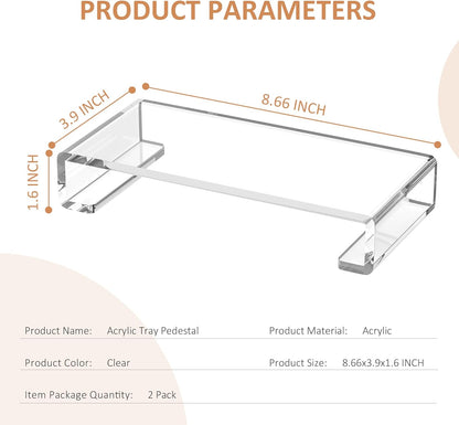 Sezanrpt Acrylic Tray Pedestal Stand Bathroom Décor, Crystal Clear Display Risers Kitchen Resist Dirt and Moisture, Soap Dish Holder for Counter, Sink, Vanity, 8.66'' x 3.9''