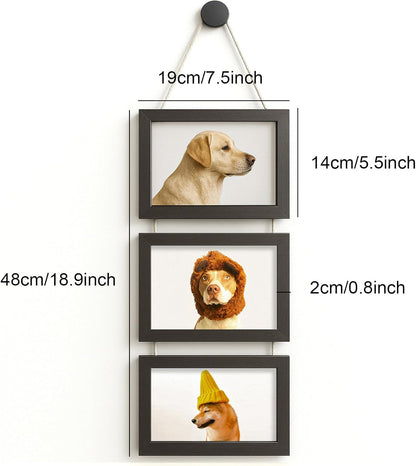 WARM&LOVE 6 Picture Frame, 4x6 & 4x4 Six Folding Hinged Photo Frames, Rustic Wood Desk Family Photo Collage Stand Vertical on Tabletop for Birthday Family Lover Gift (Black)