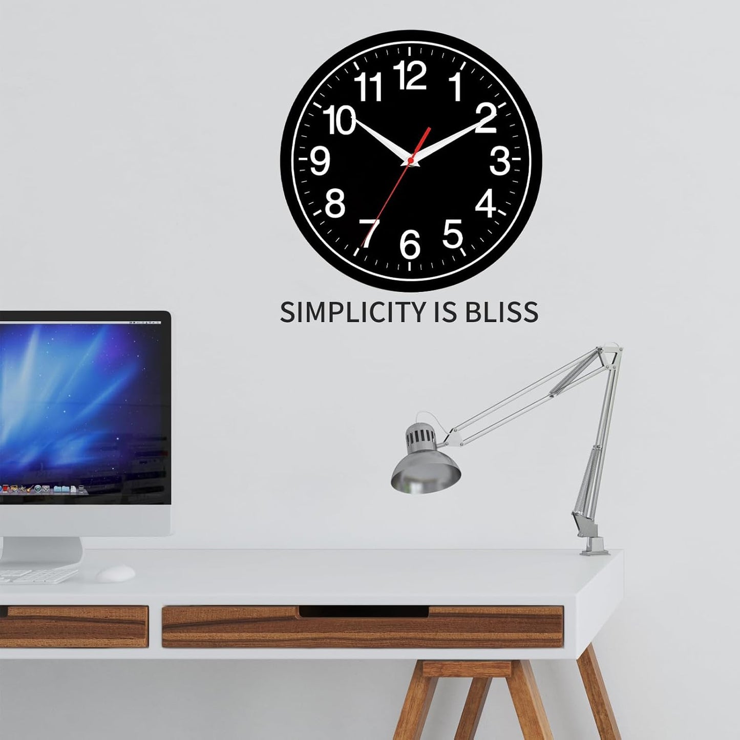 Rohioue Wall Clock Modern 8 Inch Battery Operated Silent Non Ticking Small Analog Clock for Living Room Office Home Bedroom Kitchen Bathroom(Black)