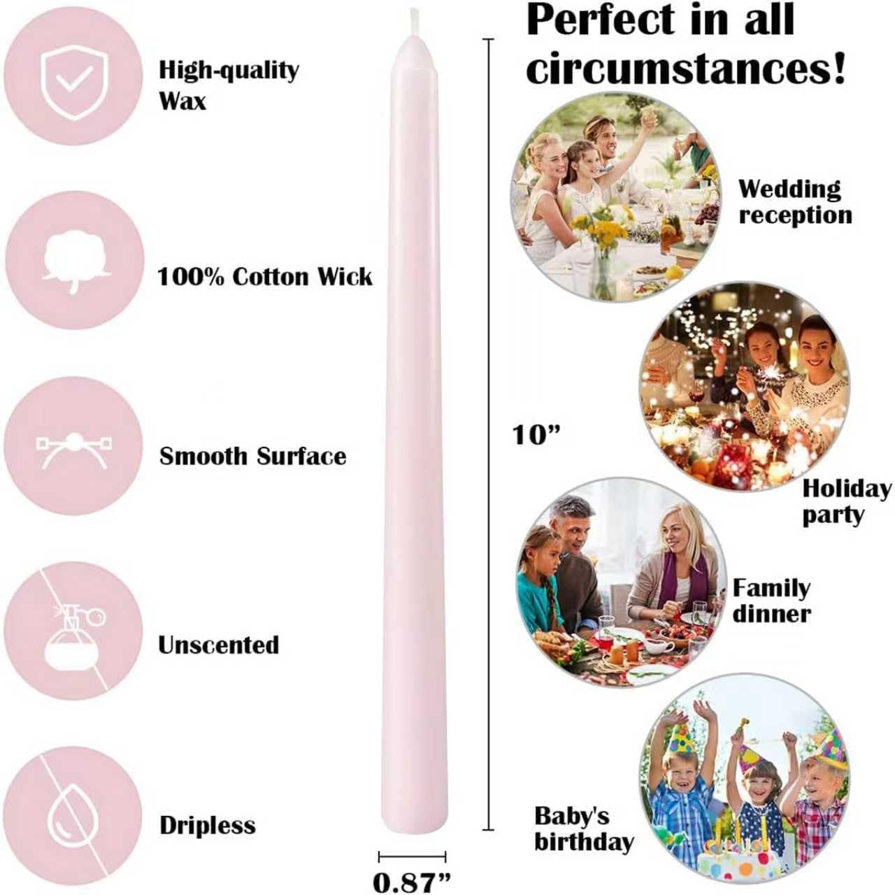 12-Pack Olive Green Taper Candles, 10 Inch Unscented Dripless Candlesticks, Long-Lasting Burn Time of 7-8 Hours, Perfect for Christmas Home Décor Spring and St. Patrick's Day