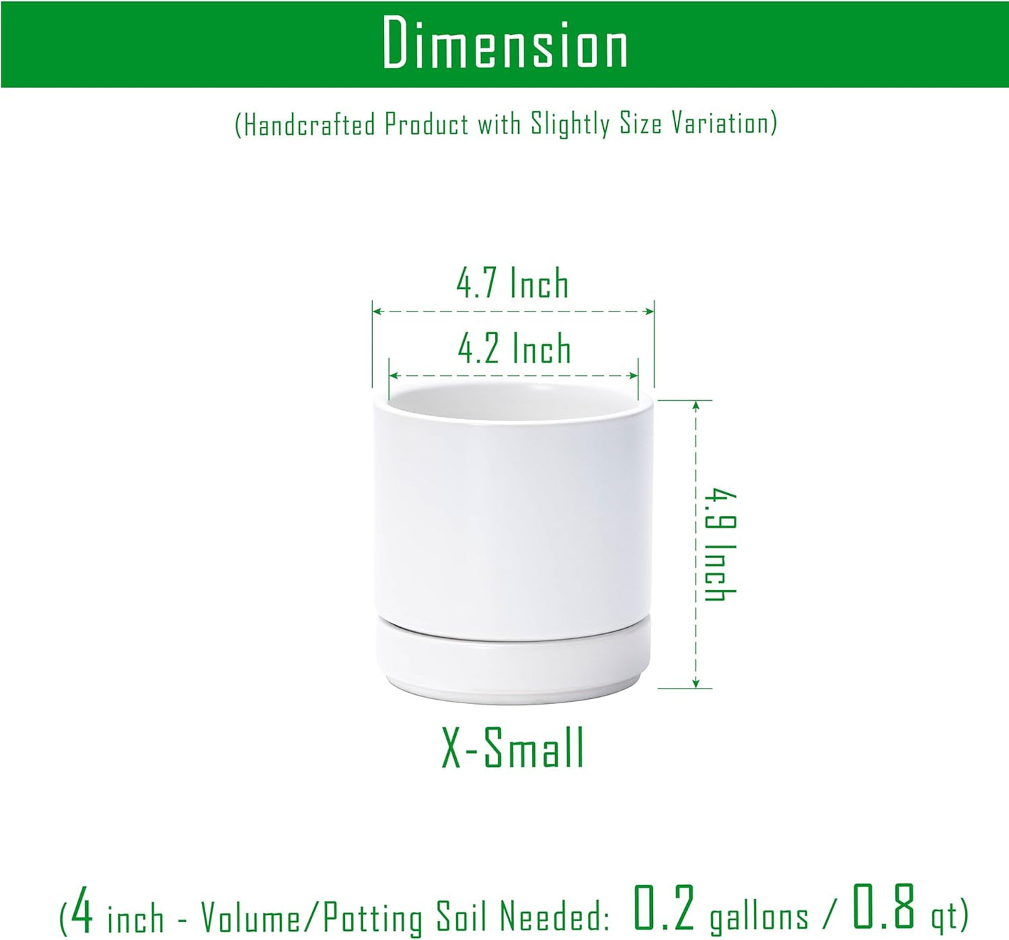 D'vine Dev Set of 2 Plants Pots, 6.5 Inch Ceramic Planter Pot for Plants with Drainage Hole and Saucer, White, 94-V-C-1