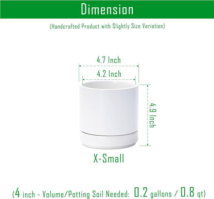 D'vine Dev Set of 2 Plants Pots, 6.5 Inch Ceramic Planter Pot for Plants with Drainage Hole and Saucer, White, 94-V-C-1