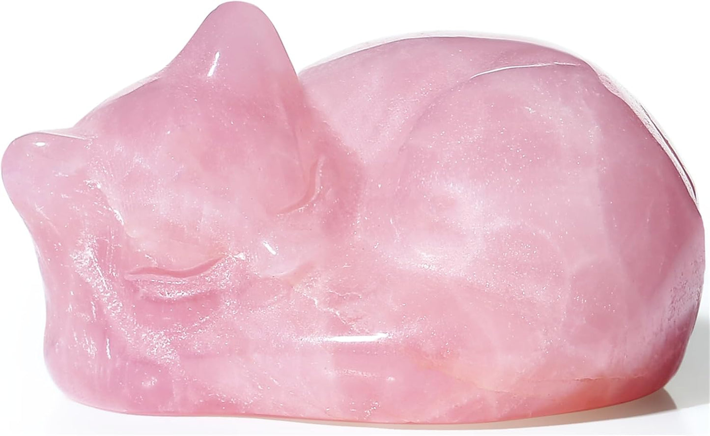 YATOJUZI 2" Cat Decors Statue Opal Moonstones Crystals Opalite Sleeping Cats Gemstone Hand-Carved Cute Animal Figurines Home Office Desk Decor Stocking Stuffers Cat Themed Ornaments Gifts for Women