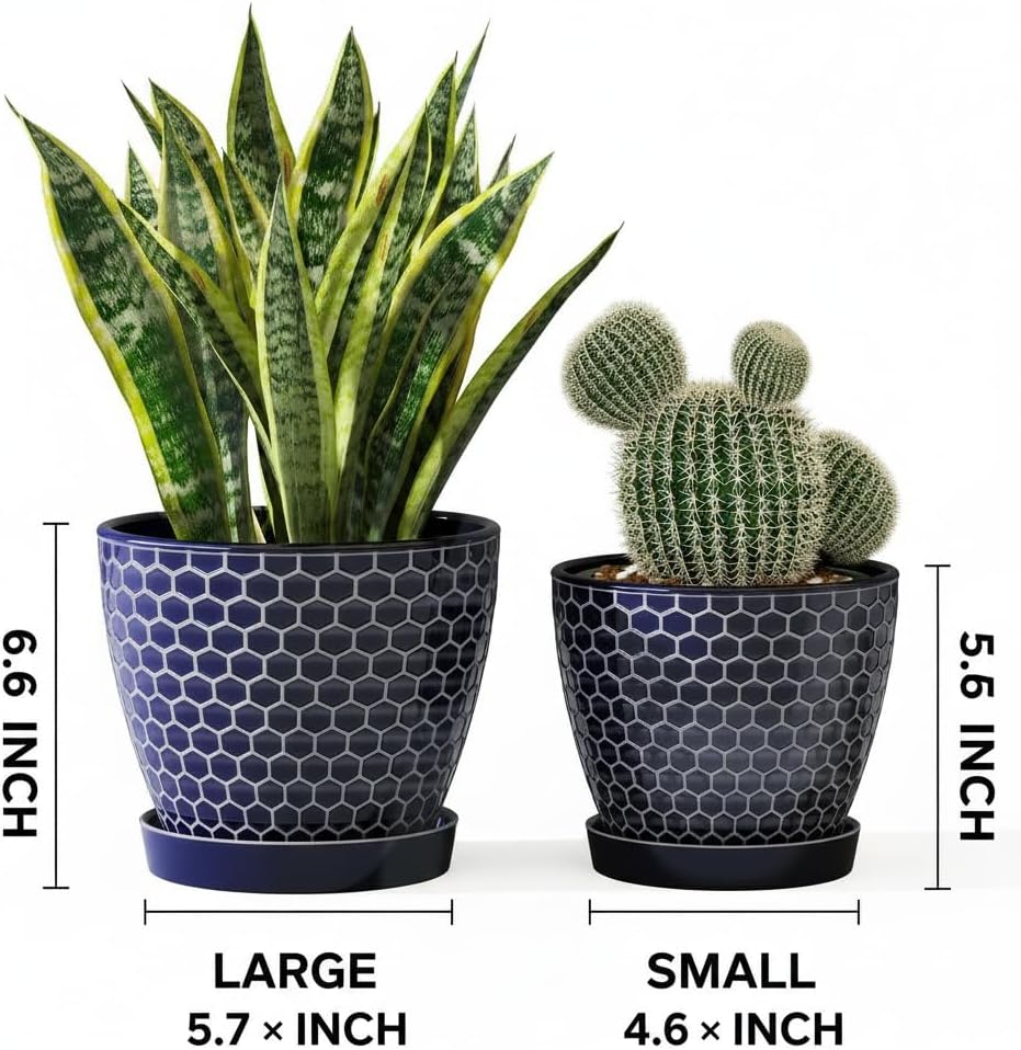 Docrin 3-Pack Ceramic Planters Set - 6.5"+5.3"+4" Dual-Tone Flower Pots with Drainage Holes, Modern Indoor Outdoor Planters for Succulents/Herbs/Large Plants, Home Office (Brownish Black & White)