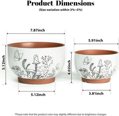 YBX 8 Inch + 6 Inch Ceramic Plant Pots, Succulent Flower Pots with Drainage Holes, Terracotta Planters for Indoor Plants, White&Terracotta (Garden)