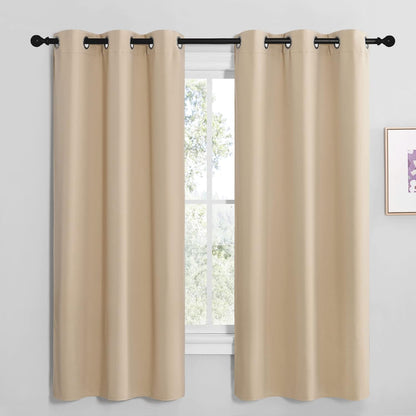 NICETOWN Halloween Pitch Black Solid Thermal Insulated Grommet Blackout Curtains/Drapes for Bedroom Window (2 Panels, 42 inches Wide by 63 inches Long, Black) - Colors D