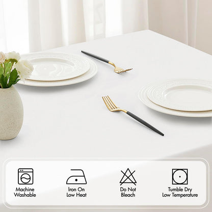 MIULEE Beige Rectangle Linen Polyester Tablecloth with Decorative Cutouts Spring Waterproof Stain Resistant & Shrink-Proof Table Cloth 52x70 inch Farmhouse Style for Dining Wedding and Outdoor