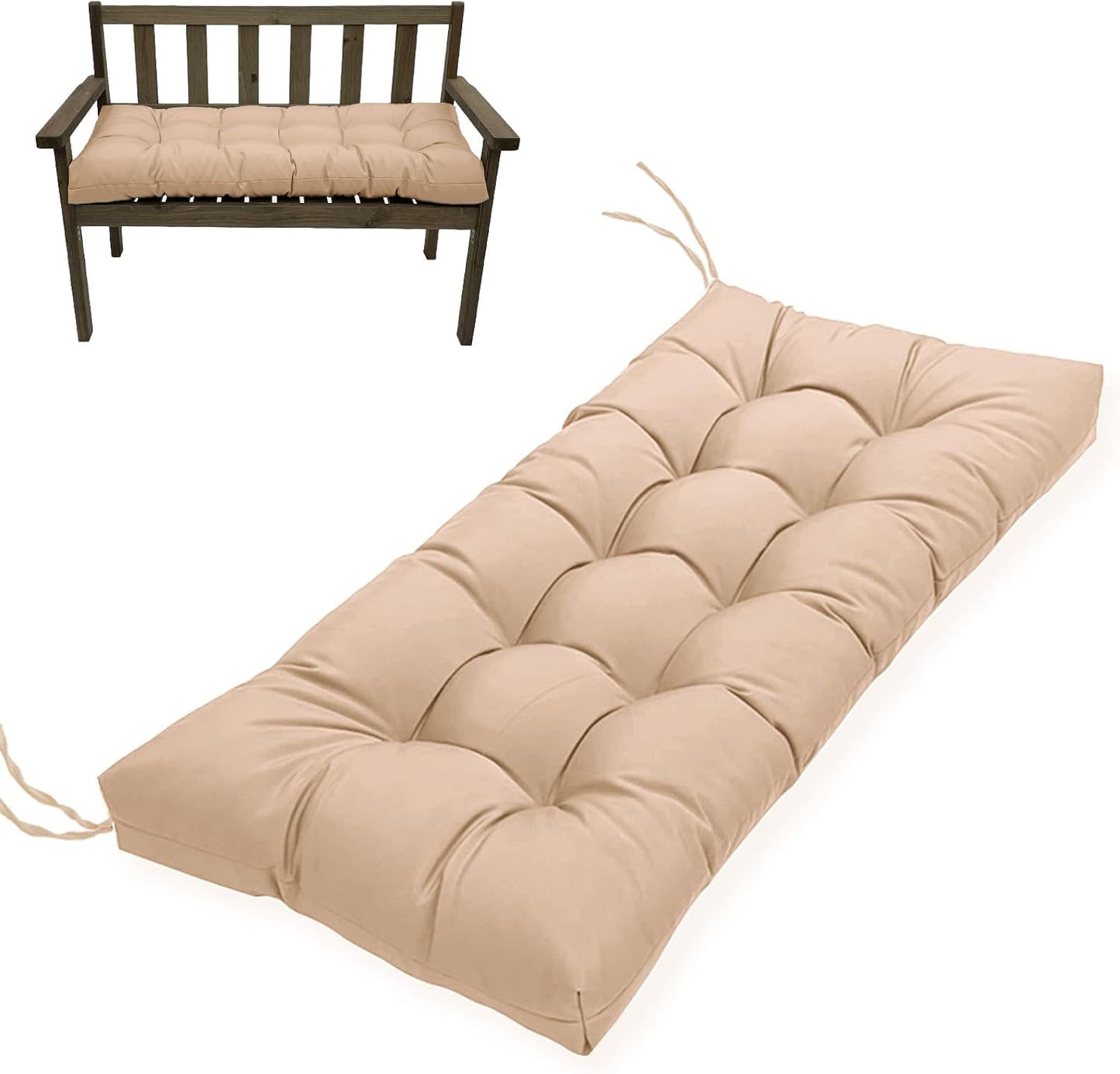 MTMR Outdoor Bench Cushion-44X19 Water-Repellent Tufted Porch Swing Cushions with High Elasticity PP Cotton and Ties Fade-Resistant Patio Outdoor Chair Cushion for Bench Furniture, Indoor Seat Cushion