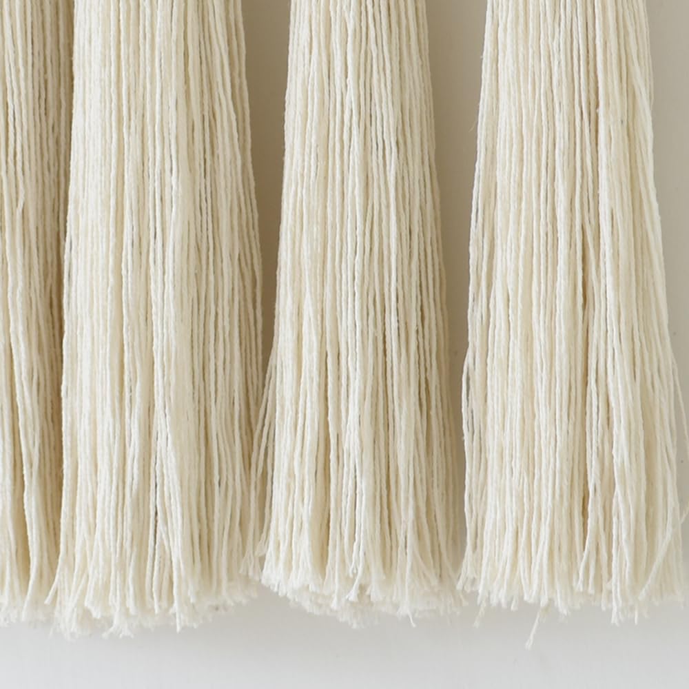 Macrame Wall Hanging Boho Home Decor Handmade Cotton Fiber Art with Neutral Ivory Tassels Modern Bohemian Wall Decor for Living Room Bedroom Apartment 27" W x 22" L
