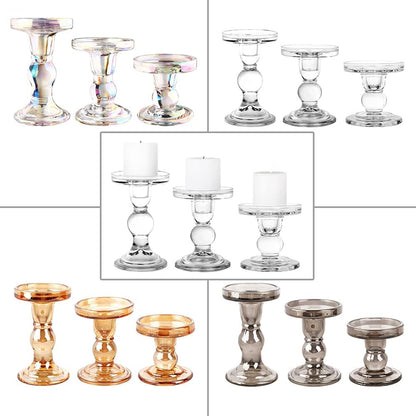 6-Piece Set of Glass Candlestick, Crystal Candlestick Holder Holder and Conical Candle, Christmas Candle Holder Decoration, Family Living Room Wedding Candle Holder (Clear 2sets)