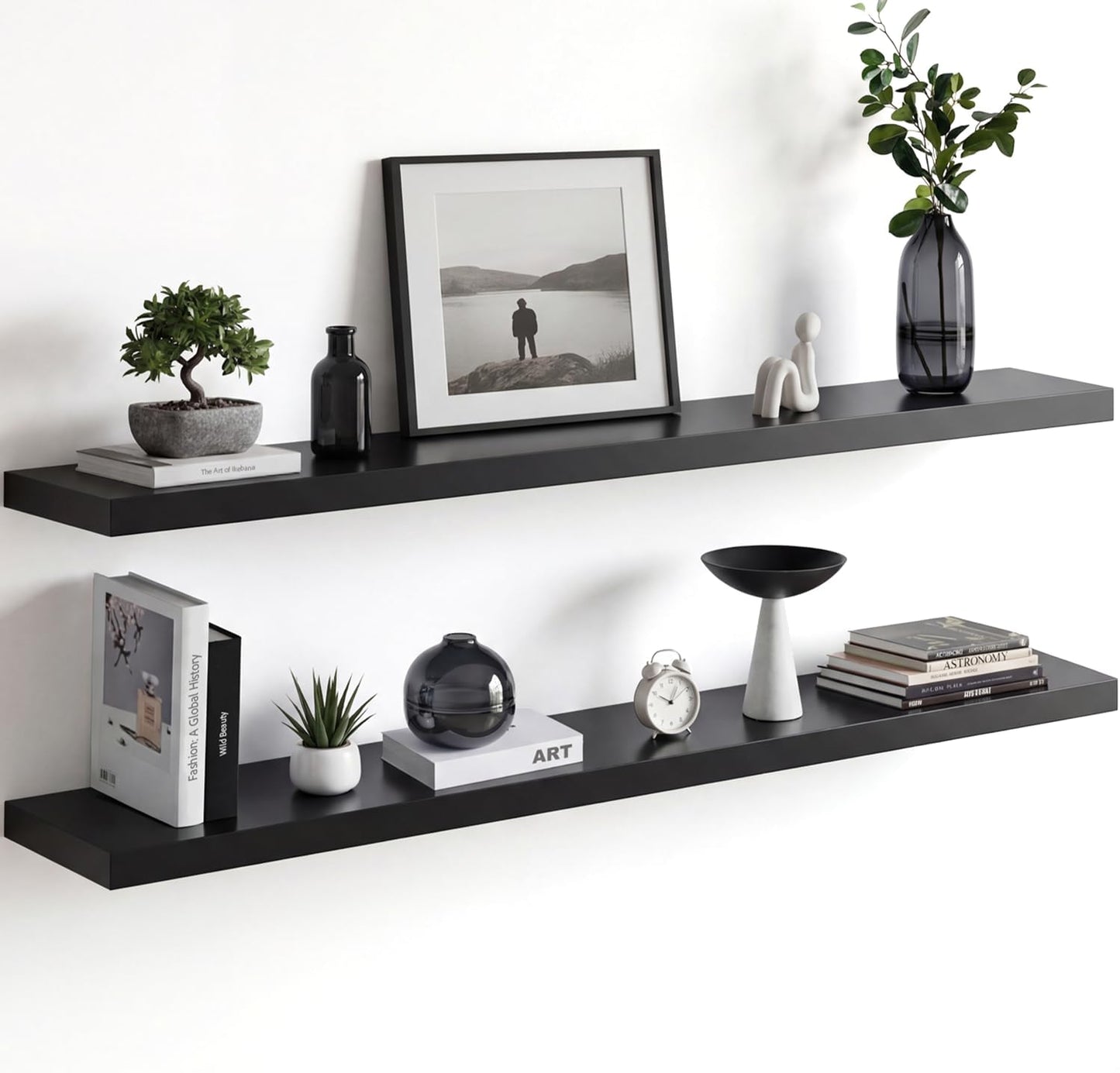 Homeforia 24 inch Natural Floating Shelf, High End Solid Real Wood 24inch Small Floating Shelves for Wall Mounted, Natural Wooden Floating Shelves, Heavy Duty Bracket, 24 X 6.5 X 1.75 in, Set of 2