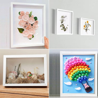 8x8 Shadow Box Frame Display Case with Letter Stickers, 3D Picture Frame, Display Case Box for Memorabilia, Baby Items, Wedding Memories, Crafts, Tickets and Photos (White, 8x8)