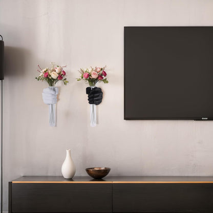 2 Pieces Wall Sculptures, Hands Vase Home Decor, Wall Mount Art Sculpture, Unique Wall Art Statue, Funky Flower Vase Decorations, Modern Eclectic Hanging Decor,Hands Statue (Black)